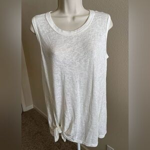 Bobeau Women’s Ivory Side Knot Sleeveless Round Neck Soft T-Shirt s M